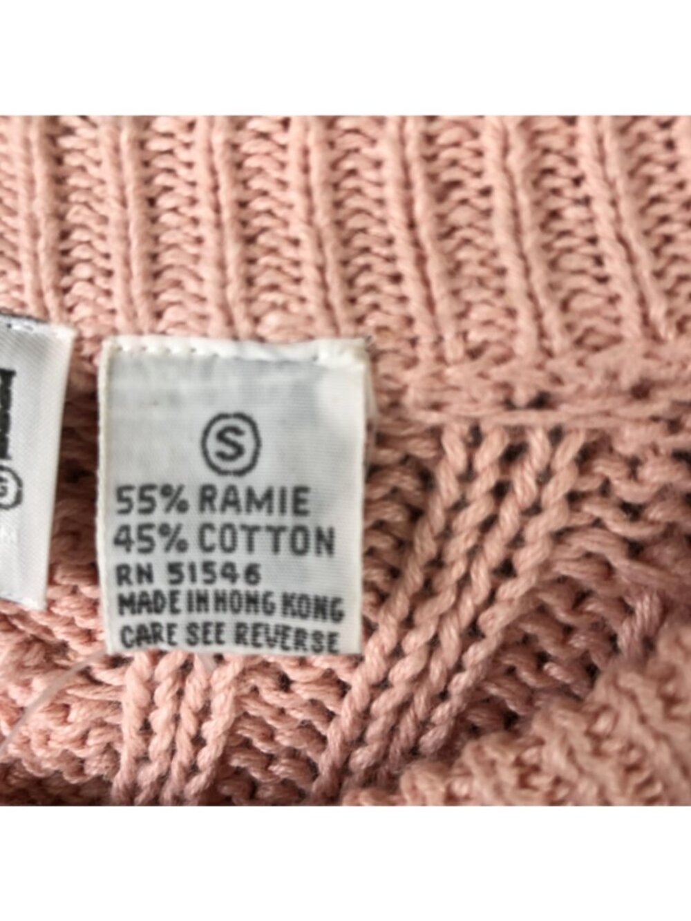 Vintage Pastel Cardigan Sweater Womens S Pink Ramie Cable Knit Fisherman Twee - Picture 6 of 16